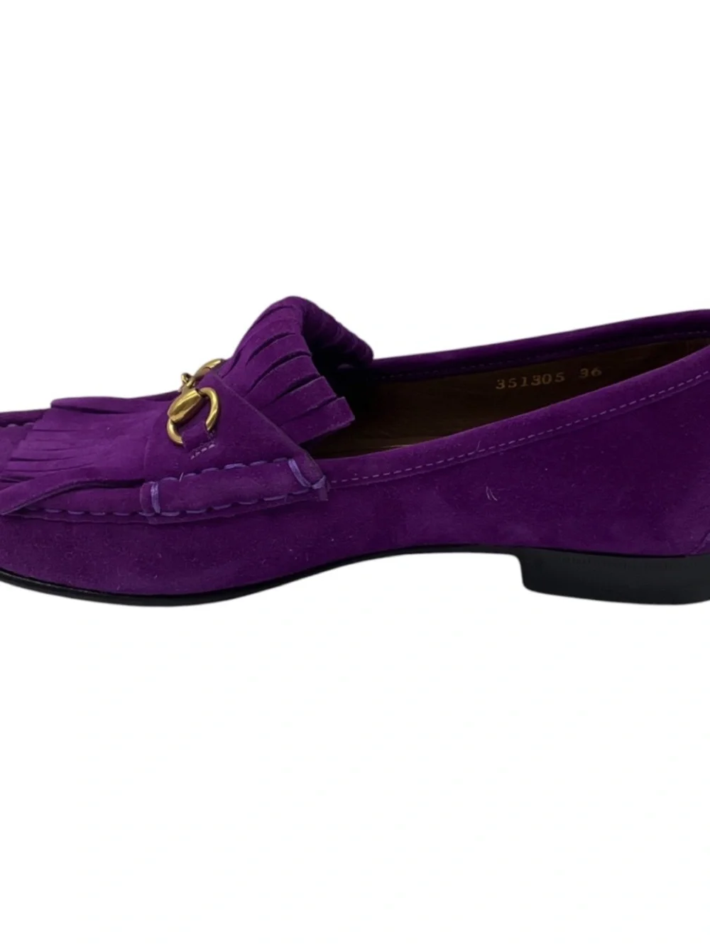 GUCCI PURPLE / ANTIQUED GOLD HORSEBIT DETAIL SUEDE LOAFERS / MOCCASIN FLATS
